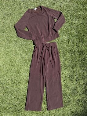 Relaxed Wide-Leg Loungewear Set in Chocolate Brown